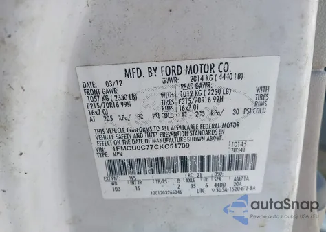 2012 Ford Escape Xls из США, поврежденный, VIN 1FMCU0C77CKC51709